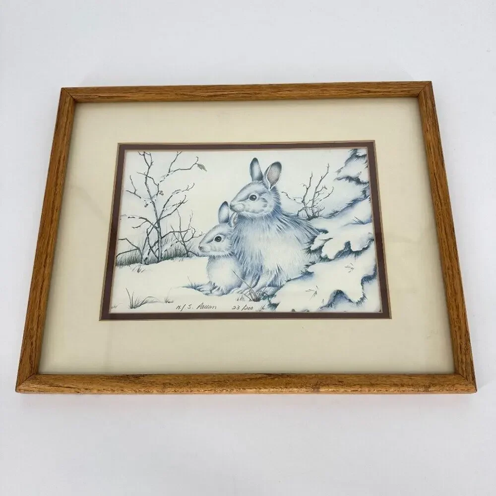 Nancy Shumaker Pallan Pair of Bunnies Limited Edition Signed Lithograph Framed